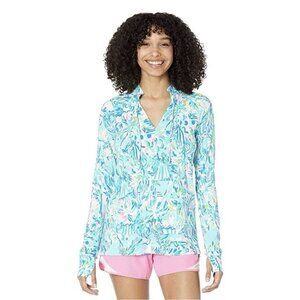 Lilly Pulitzer Cabana Cocktail Women's Medium Pullover Top Blue Ibiza UPF 50+